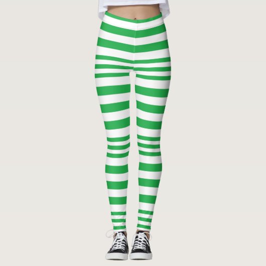 Groene en witte strepen X 3 Leggings (Voorkant)