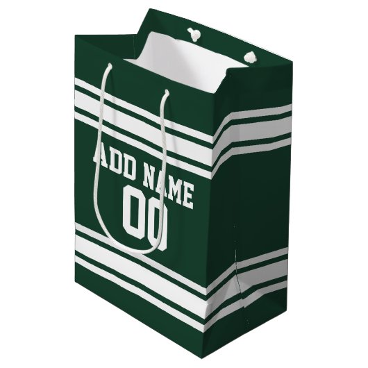 Groene en Witte Striped Sports Jersey Personalized Medium Cadeauzakje (Voorkant Gekanteld)