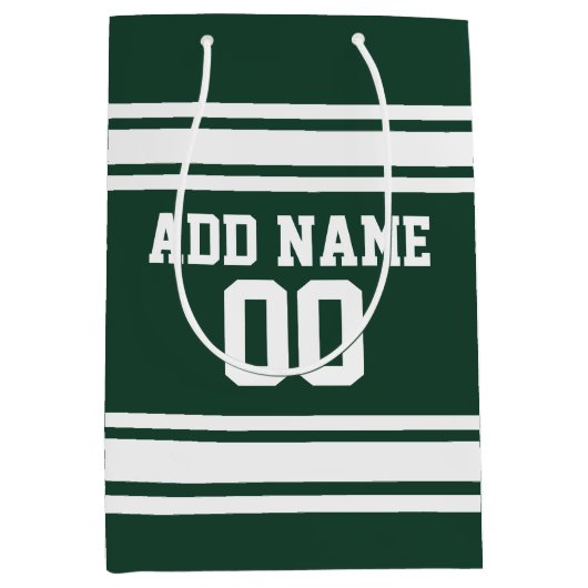 Groene en Witte Striped Sports Jersey Personalized Medium Cadeauzakje (Voorkant)