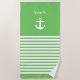 Groene en Witte Stripes Nautical Personalized Strandlaken