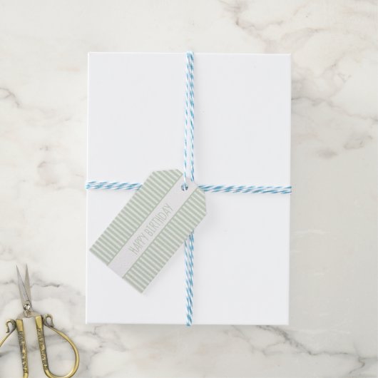 Groene en Witte Ticking Streep Gepersonaliseerd Cadeaulabel (Met Touw)