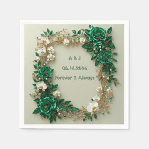 Groene En Witte Tuin Trouwfeest Met Gouden Accente Servet