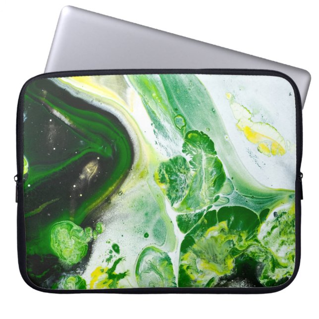 Groene en witte vloeistof laptop sleeve (Voorkant)