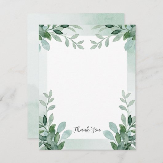 Groene en witte waterverf bedankkaart (Voorkant / Achterkant)
