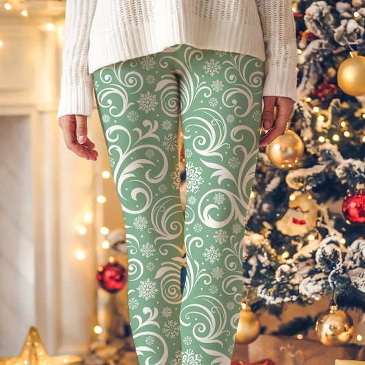 Groene en witte winter wervelen Kerstmis Leggings