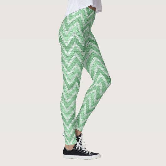 Groene en witte zigzag Chevron Leggings (Rechts)