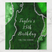 Groene en Zilveren Agaat Marmer Verjaardag Wijn Etiket (Enkel label)