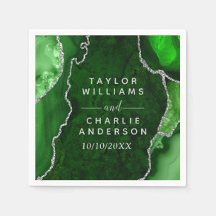 Groene en Zilveren Agaat Marmeren Bruiloft Servet