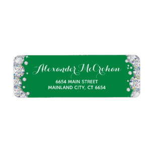 Groene en zilveren diamant glitters retouradres etiket