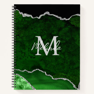 Groene en zilveren marmeren agaat notitieboek