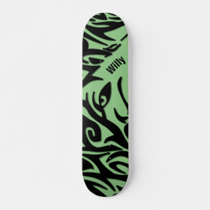 Groene en zwarte Abstracte stamwolf met naam Skateboard