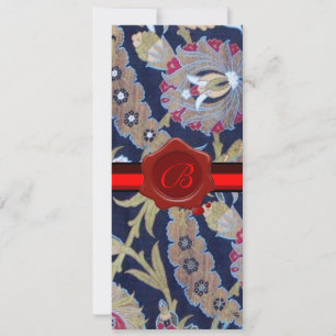 GROENE EN ZWARTE BLAUWE DAMASK, RODE WAX SEAL MONO KAART