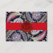 GROENE EN ZWARTE BLAUWE DAMASK, RODE WAX SEAL MONO VISITEKAARTJE (Achterkant)