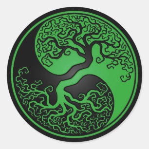 Groene en zwarte boom van Life Yin Yang Ronde Sticker