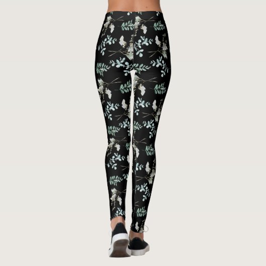 Groene en zwarte botanische bladeren leggings (Achterkant)