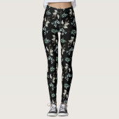 Groene en zwarte botanische bladeren leggings (Voorkant)
