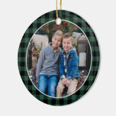 Groene en zwarte Buffalo ruit aangepaste kerstfoto Keramisch Ornament (Links)