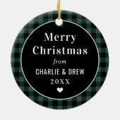 Groene en zwarte Buffalo ruit aangepaste kerstfoto Keramisch Ornament (Achterkant)