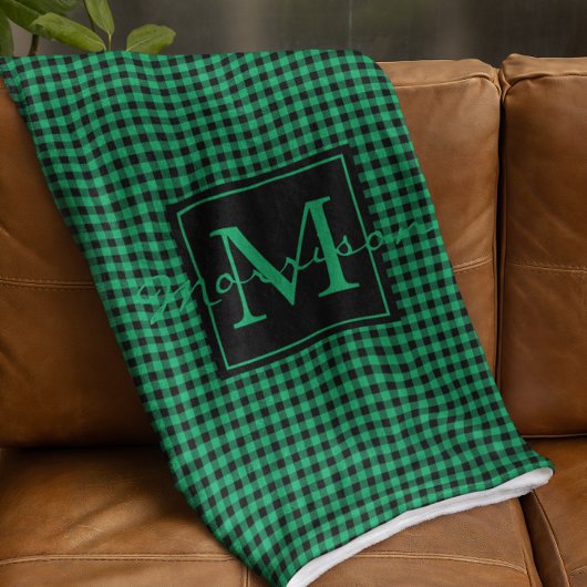 Groene en Zwarte Buffel geruite Monogrammed Custom Fleece Deken