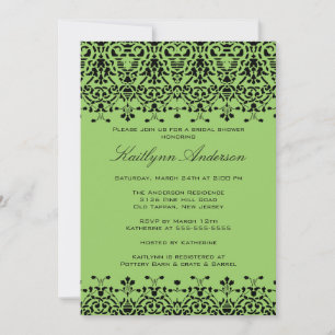 Groene en zwarte Damask Bridal Shower Invitation Kaart