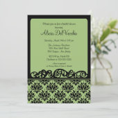 Groene en zwarte Damask Bridal Shower Invitation Kaart (Staand voorkant)