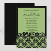Groene en zwarte Damask Bridal Shower Invitation Kaart (Voorkant / Achterkant)