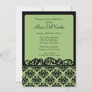 Groene en zwarte Damask Bridal Shower Invitation Kaart