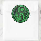 Groene en Zwarte Draak Phoenix Yin Yang Ronde Sticker (Tas)