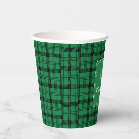 Groene en Zwarte Gezellige Plaids Vrolijk Kerstfee Papieren Bekers (Rechts)