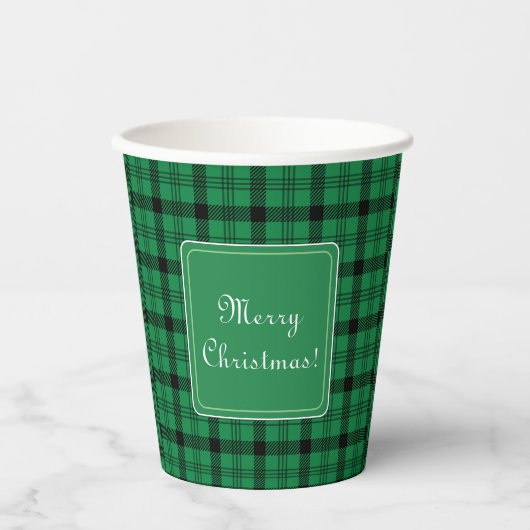 Groene en Zwarte Gezellige Plaids Vrolijk Kerstfee Papieren Bekers (Voorkant)