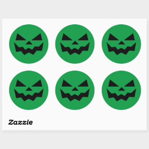 Groene en zwarte Jack-o-lantaarn pompoen gezicht Ronde Sticker