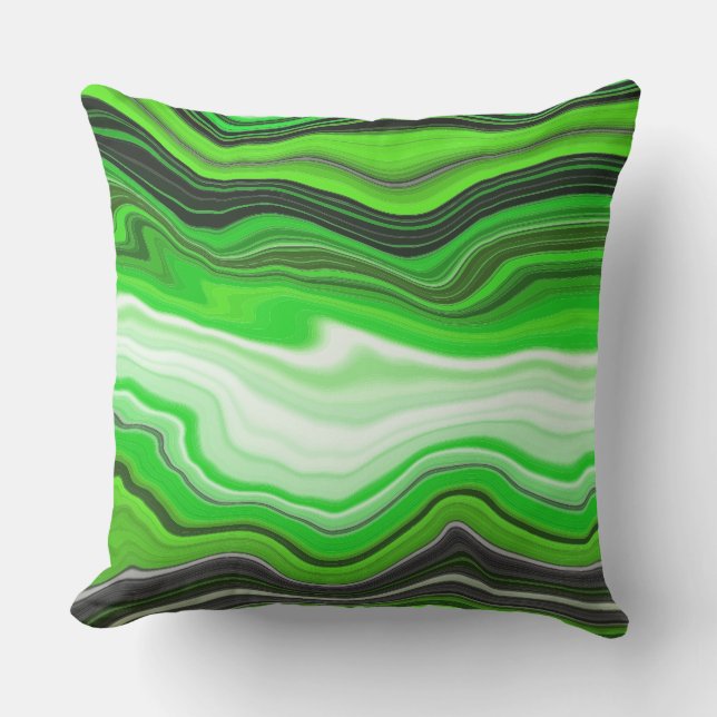 Groene en zwarte marmer als Striped Fluid Art Buitenkussen (Voorkant)