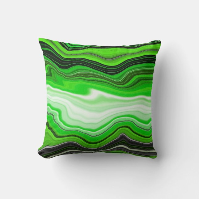 Groene en zwarte marmer als Striped Fluid Art Kussen (Voorkant)