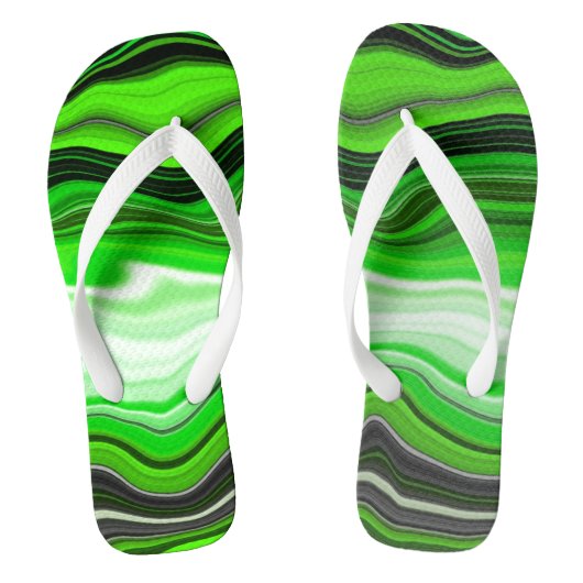 Groene en zwarte marmer als Striped Fluid Art Teenslippers (Voetbed)