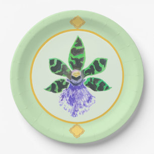 Groene en Zwarte Petal Orchid Paper Borden Papieren Bordje