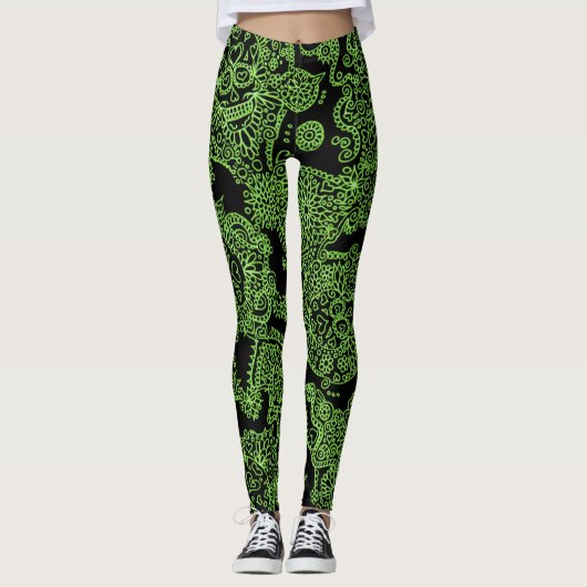 Groene en zwarte schedel leggings (Voorkant)