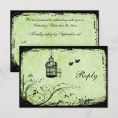 Groene en Zwarte Vogelkooi Onvolpreidelijke Liefde RSVP Kaartje (Voorkant / Achterkant)