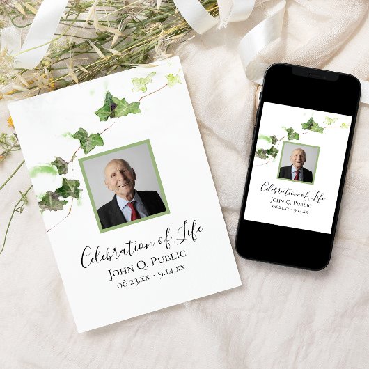 Groene Engelse Ivy Waterverf Celebration of Life Kaart