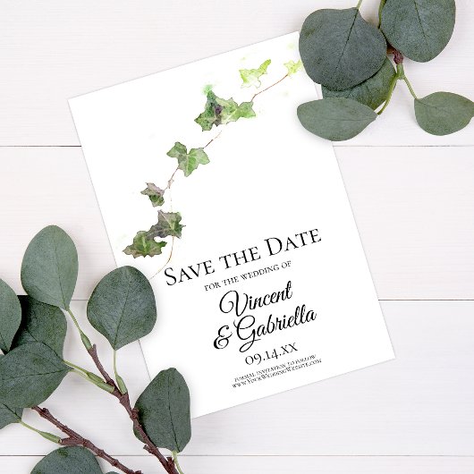 Groene Engelse Ivy Waterverf Wedding Save the Date