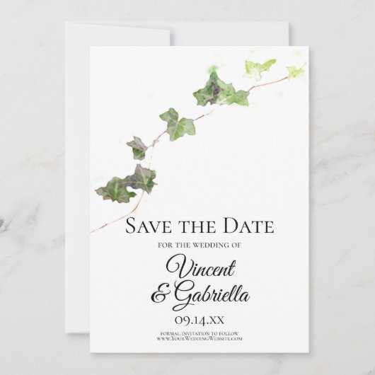 Groene Engelse Ivy Waterverf Wedding Save the Date (Voorkant)