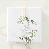 Groene eucalyptus blad eerste heilige communie gun bedankjes labels (In situ)