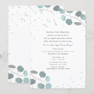 Groene Eucalyptus Bladeren Baby Shower Tweeling Kaart