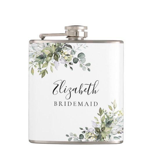 Groene Eucalyptus Bloem Bruidsfeest Heupfles (Voorkant)