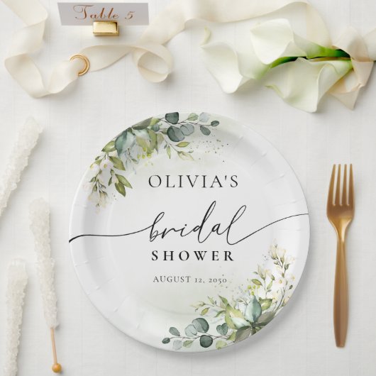 Groene Eucalyptus Bloemen Vrijgezellenfeest Papier Papieren Bordje (Huwelijk)