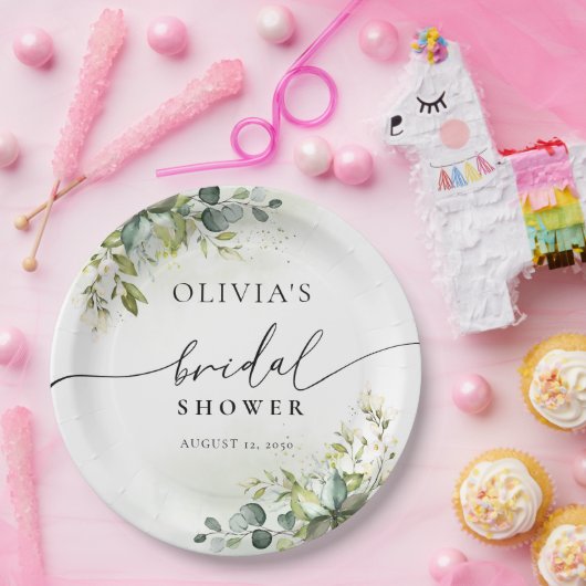 Groene Eucalyptus Bloemen Vrijgezellenfeest Papier Papieren Bordje (Feest)