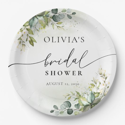 Groene Eucalyptus Bloemen Vrijgezellenfeest Papier Papieren Bordje (Voorkant)