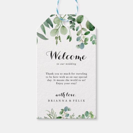Groene Eucalyptus Botanical Weddenschap Welkom Cadeaulabel (Voorkant)
