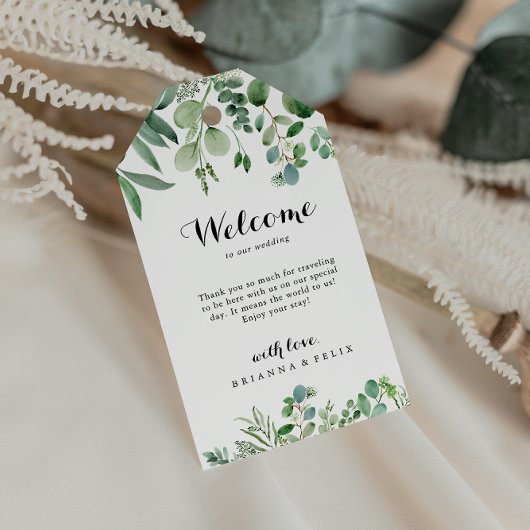Groene Eucalyptus Botanical Weddenschap Welkom Cadeaulabel