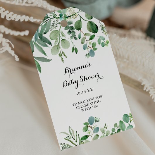 Groene Eucalyptus Botanische Bladeren Baby Shower Cadeaulabel