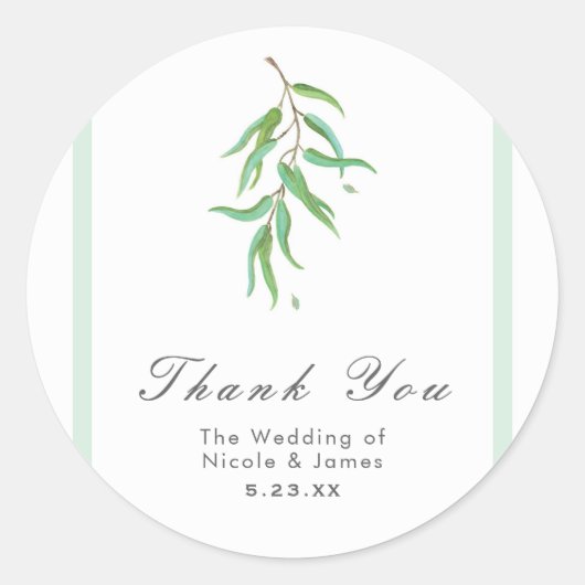 Groene Eucalyptus Botanische bladeren Rustic Weddi Ronde Sticker (Voorkant)